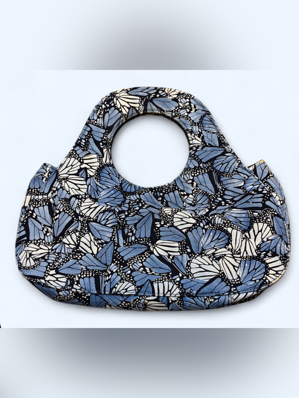 Pineda Covalin Mexico Blue Butterfly Print Hand Bag